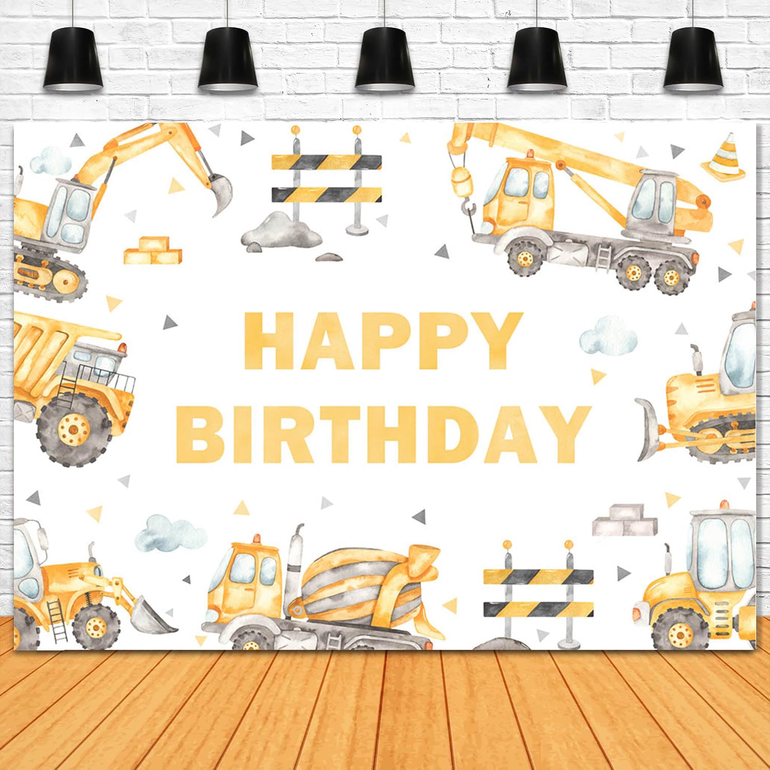 Mocsicka Construction Birthday Backdrop 7x5ft Dump Truck Excavator Crane Birthday Party Banner Digger Excavator Truck Background