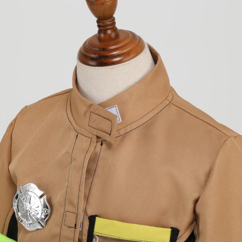 Yolsun Tan Fireman Costume For Kids, Boys' And Girls' Firefighter Dress Up (8 Pcs) 8-9 Years