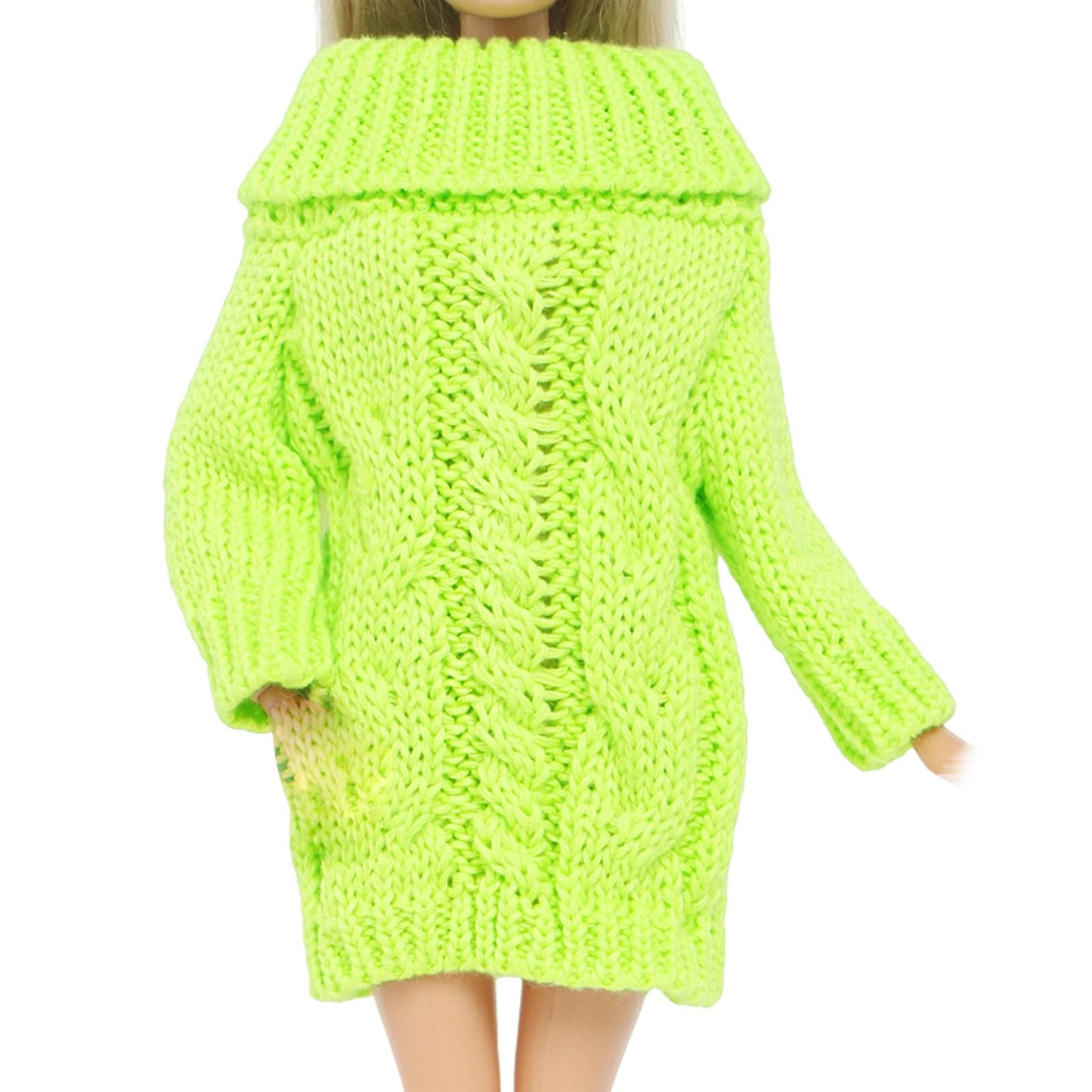 Bjdbus Winter Turtleneck Sweater Clothes For 11.5 Inch Girl Doll Accessories (Fluorescent Green)