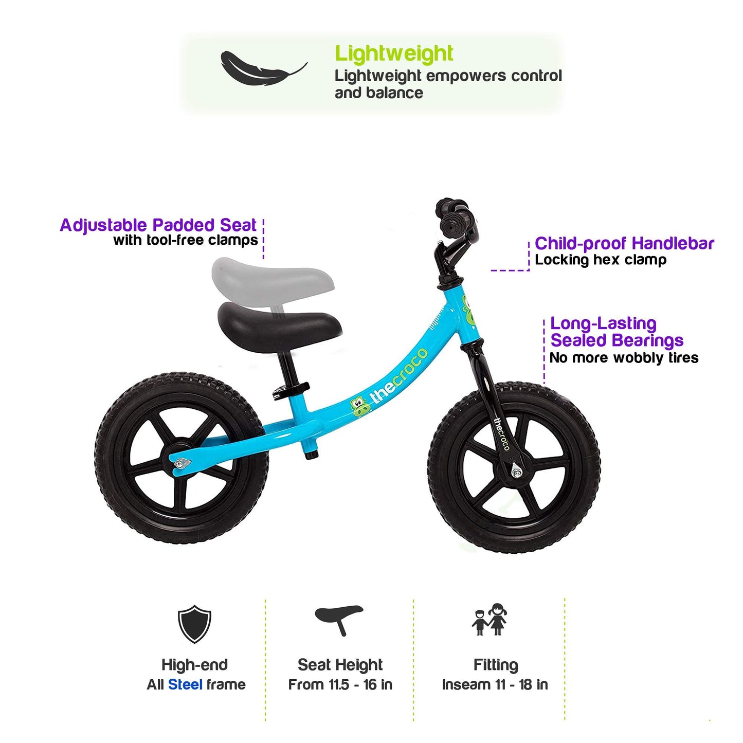 The Original Croco Ultra Lightweight And Sturdy Balance Bike.3 Models For 2, 3, 4, And 5-Year-Old Kids. Unbeatable Features. Tod