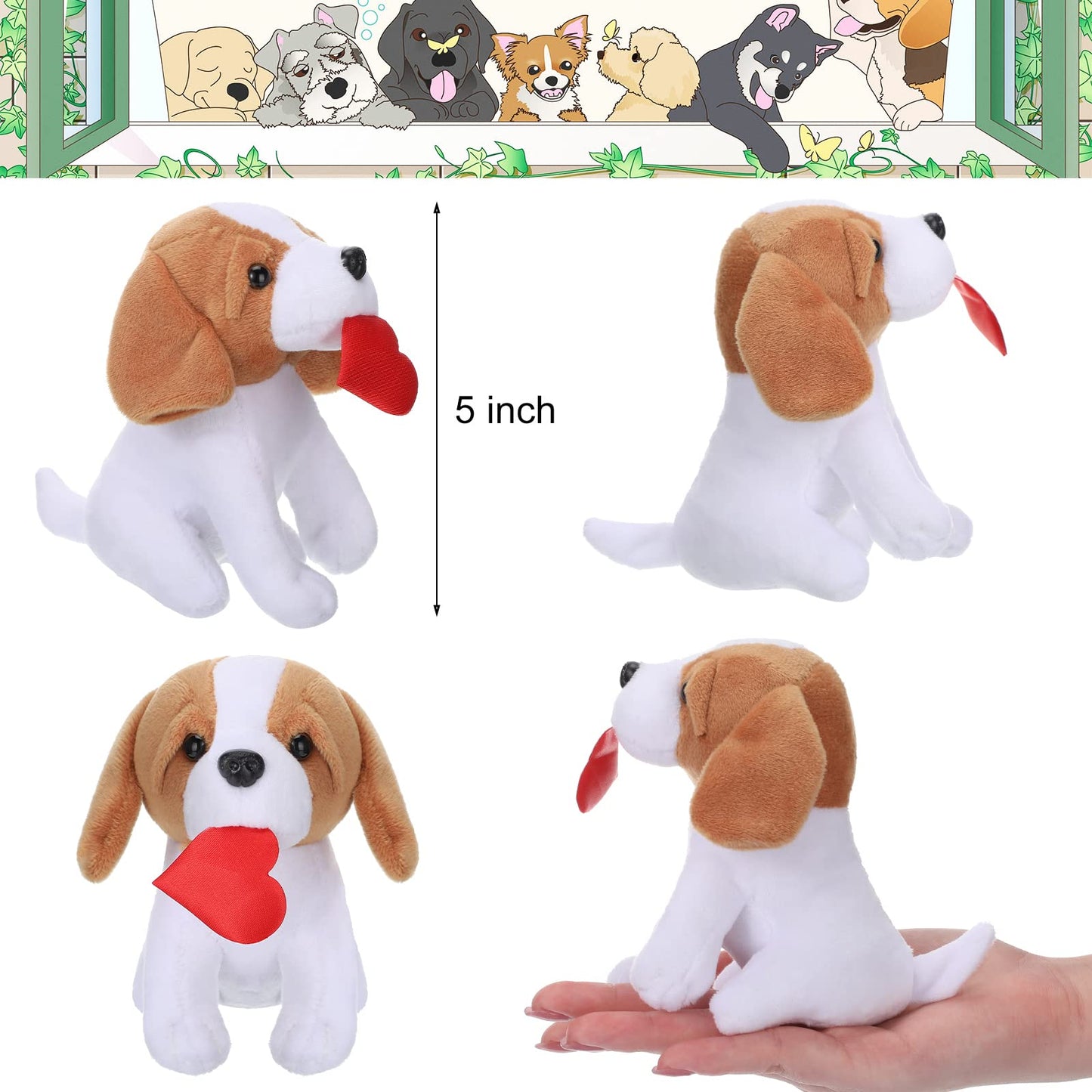 Sumind 8 Pieces Plush Dogs 5 Inch Stuffed Animals Bulk Assorted Cute Stuffed Dogs Small Animal Plush Toys For Girls Boys Graduation Valentine School Classroom Party Supplies Favors(Heart)