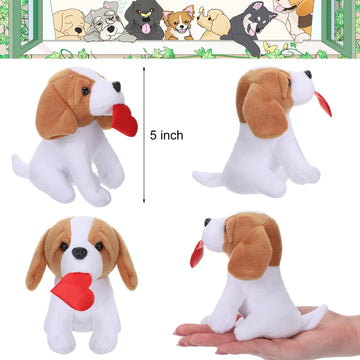 Sumind 8 Pieces Plush Dogs 5 Inch Stuffed Animals Bulk Assorted Cute Stuffed Dogs Small Animal Plush Toys For Girls Boys Graduation Valentine School Classroom Party Supplies Favors(Heart)