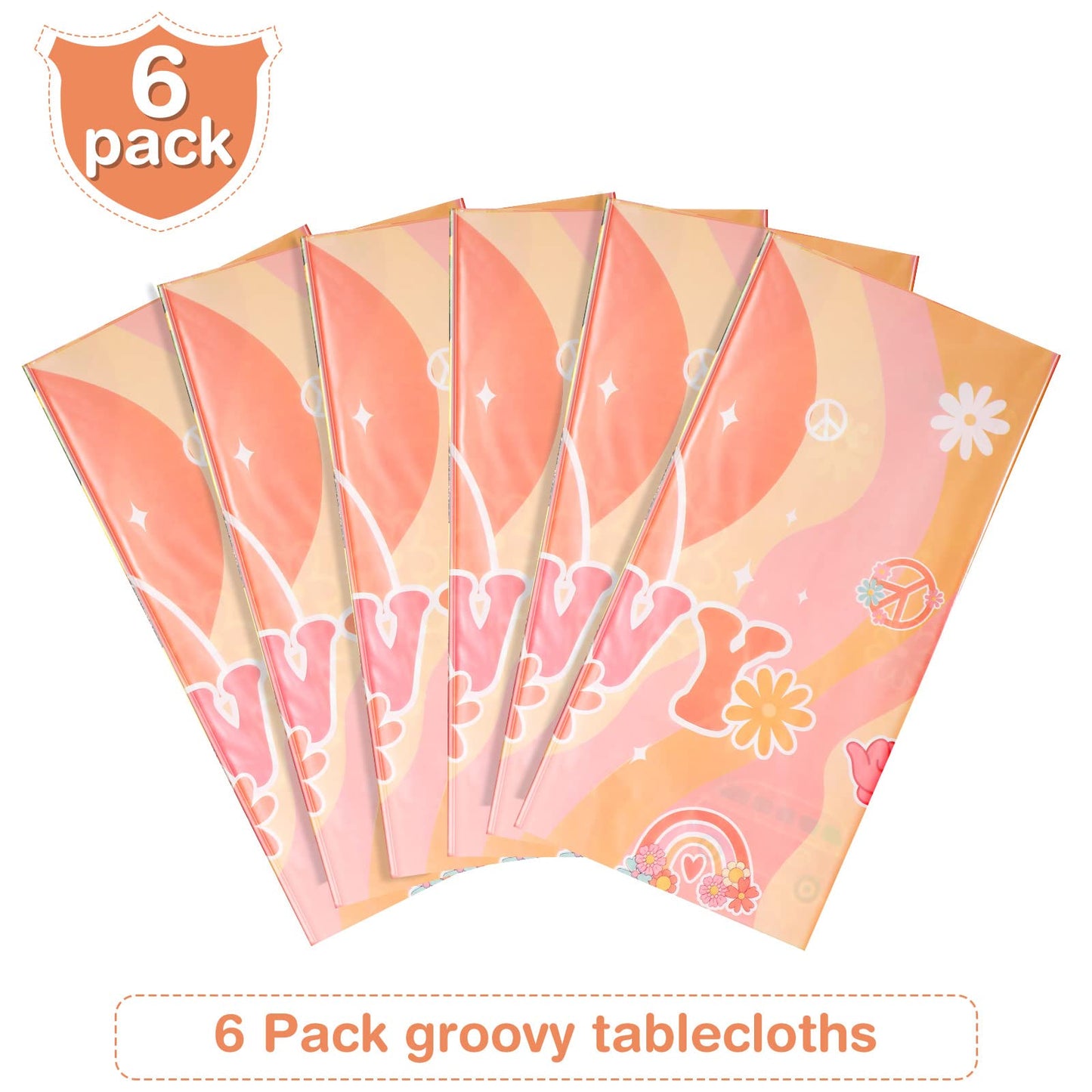 Tiamon 6 Pieces Rainbow Plastic Groovy Tablecloths Retro Hippie Table Covers for Rectangle Table, Disposable Daisy Flower Rainbo