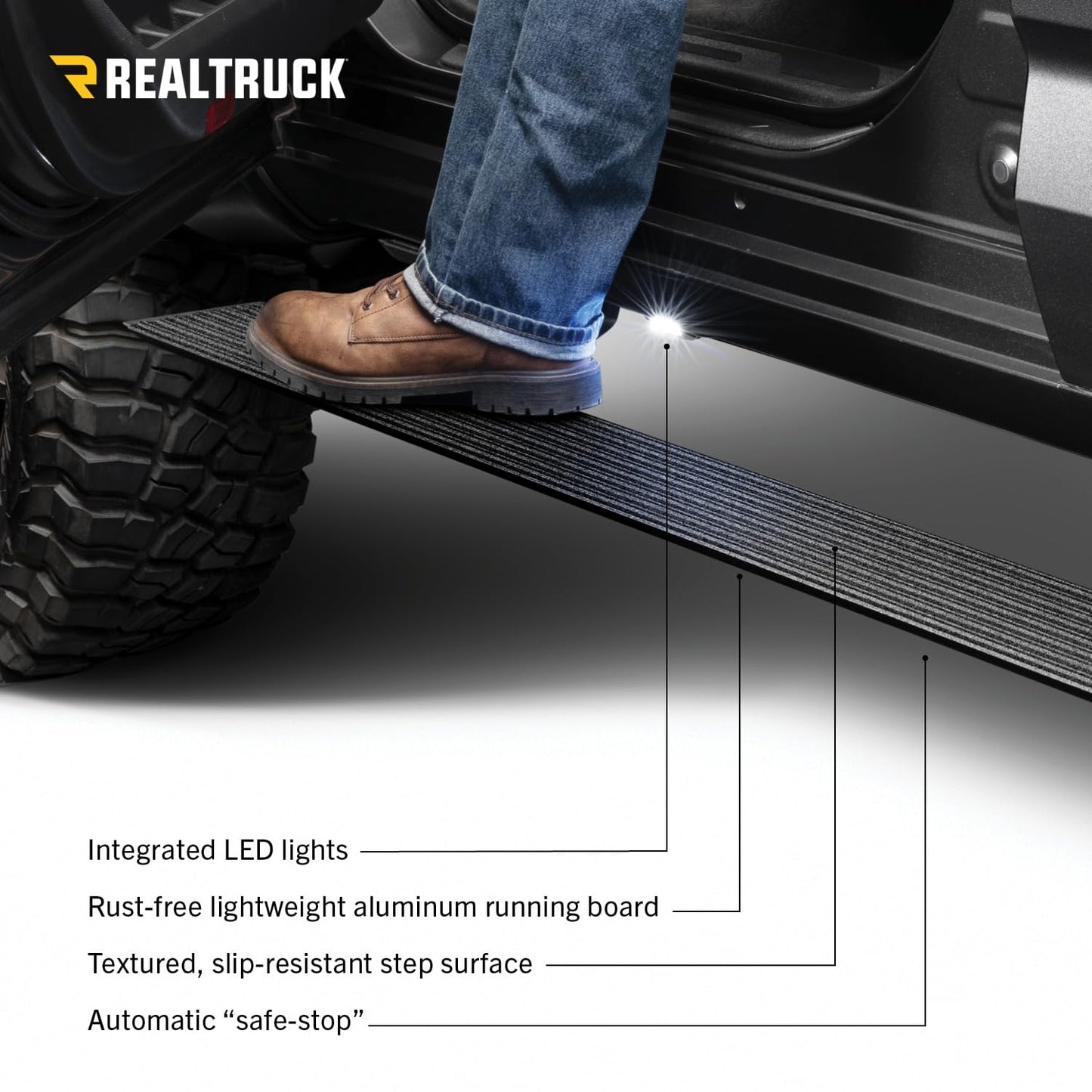 RealTruck Volt Power Running Boards for 2020-2025 Jeep Gladiator JT (2020-2025) 4-Door | Aluminum, Textured Black | 20451687PC |