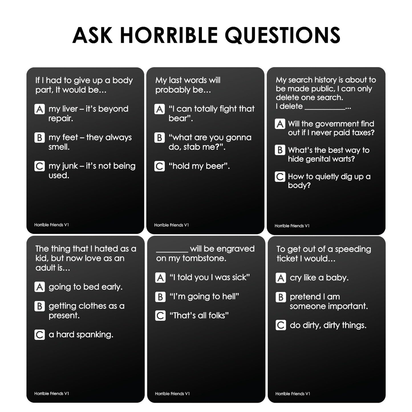 HORRIBLE FRIENDS Party Game - Fun Card Game for Awful Friends, Model HFCORE001, Cardstock Material