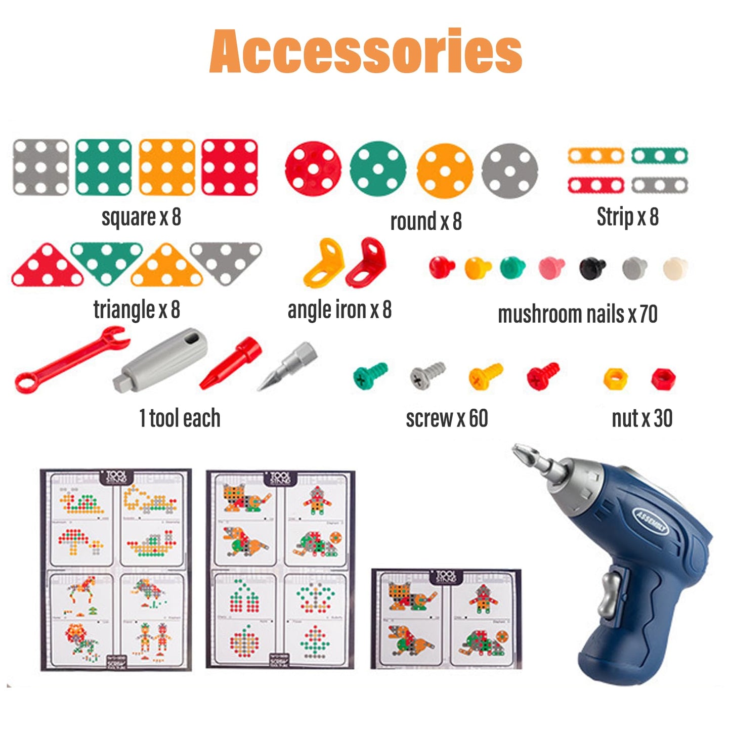 Magic Montessori Play Toolbox With Drill, 203Pcs Magic Montessori Play Toolbox Dog-Themed, 2D/3D Creativity Tool Box Montessori