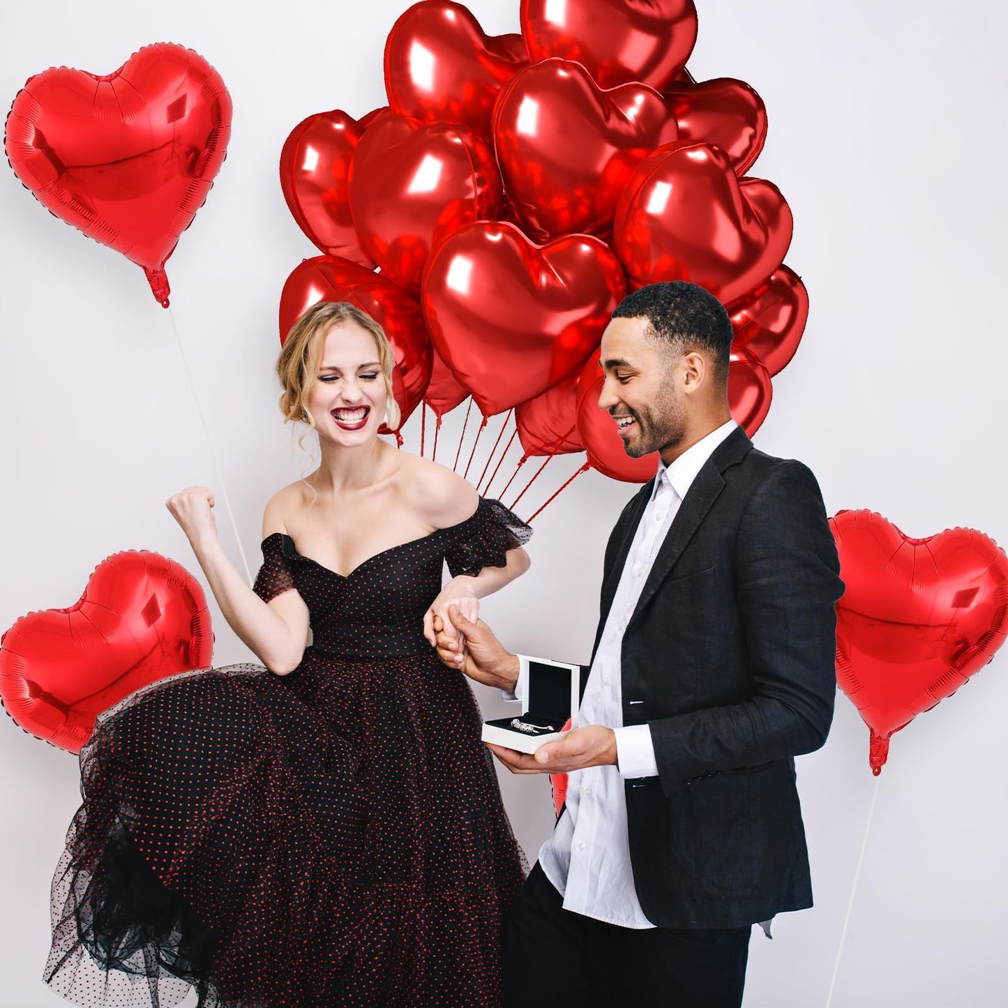 12 Pcs Heart Balloons, 18 inch Red Heart Shaped Balloons, Big Heart Mylar Helium Balloons, Heart Love Foil Balloons for Wedding