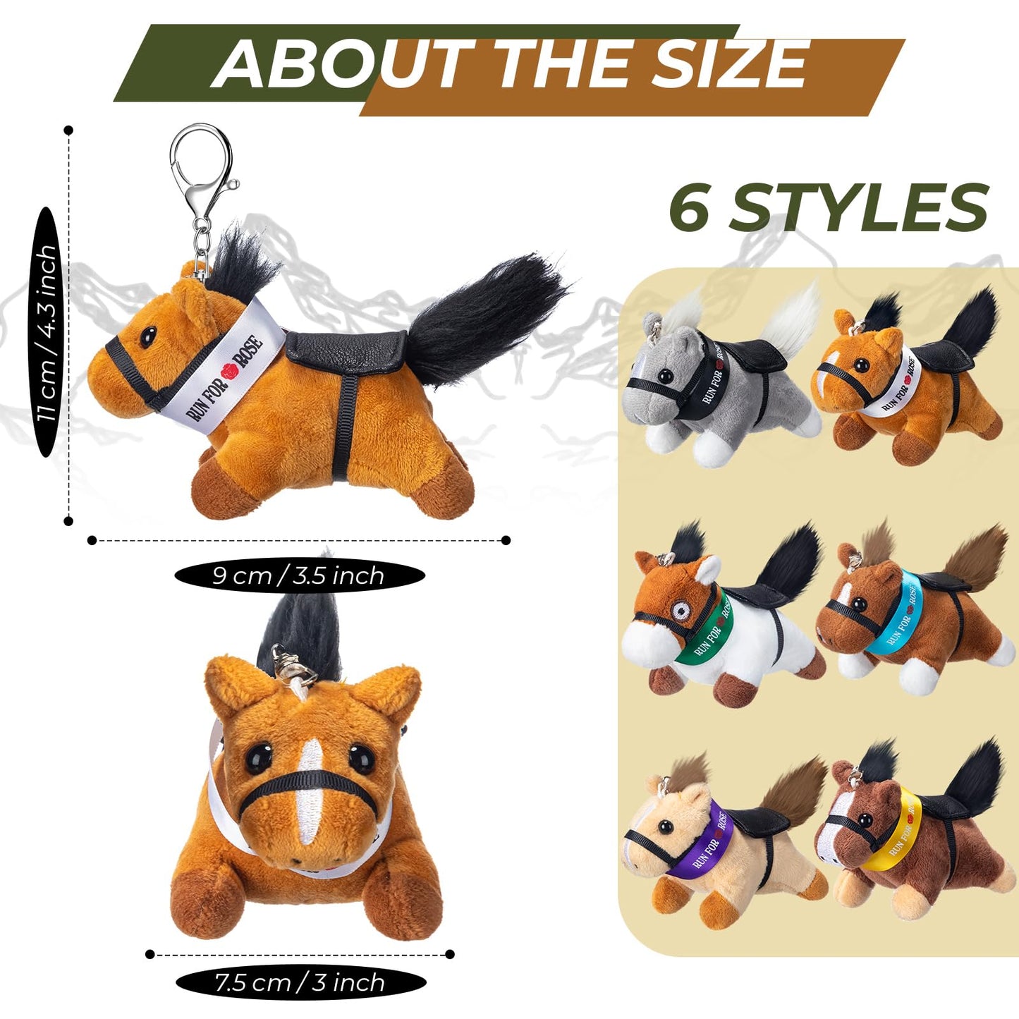 Wiwiqing 6 Piece Kentucky Horse Stuffed Keychain Derby Party Souvenir Run for the Roses Plush Gifts Derby Horse Plush Toy Women