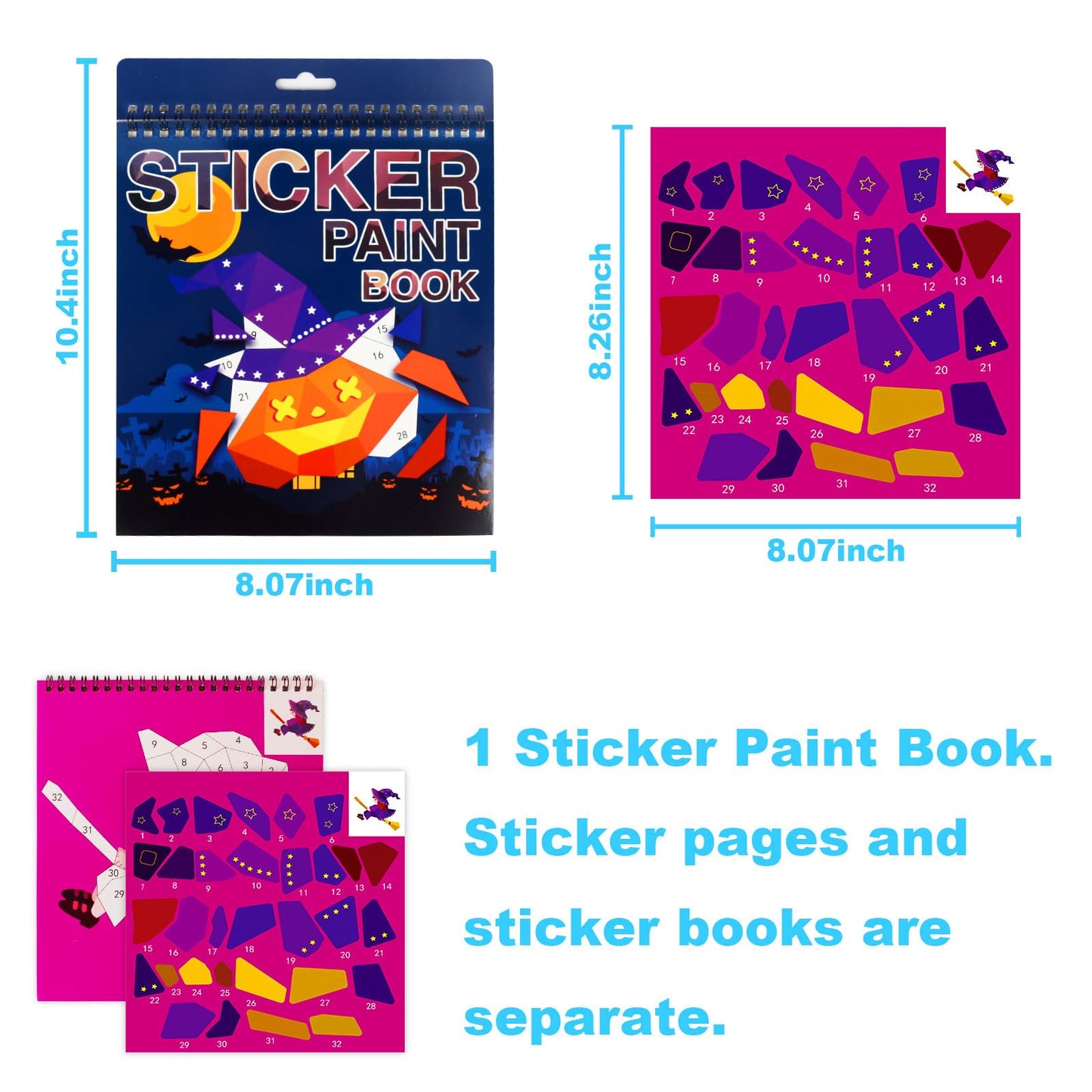 Halloween Sticker Book For Kids Ages 3-5,4-8 Boys Girls Stickers Paint Number Puzzles Activity Book For Kids Crafts Plane Car Travel Toys Halloween Party Favors Gift (Halloween)