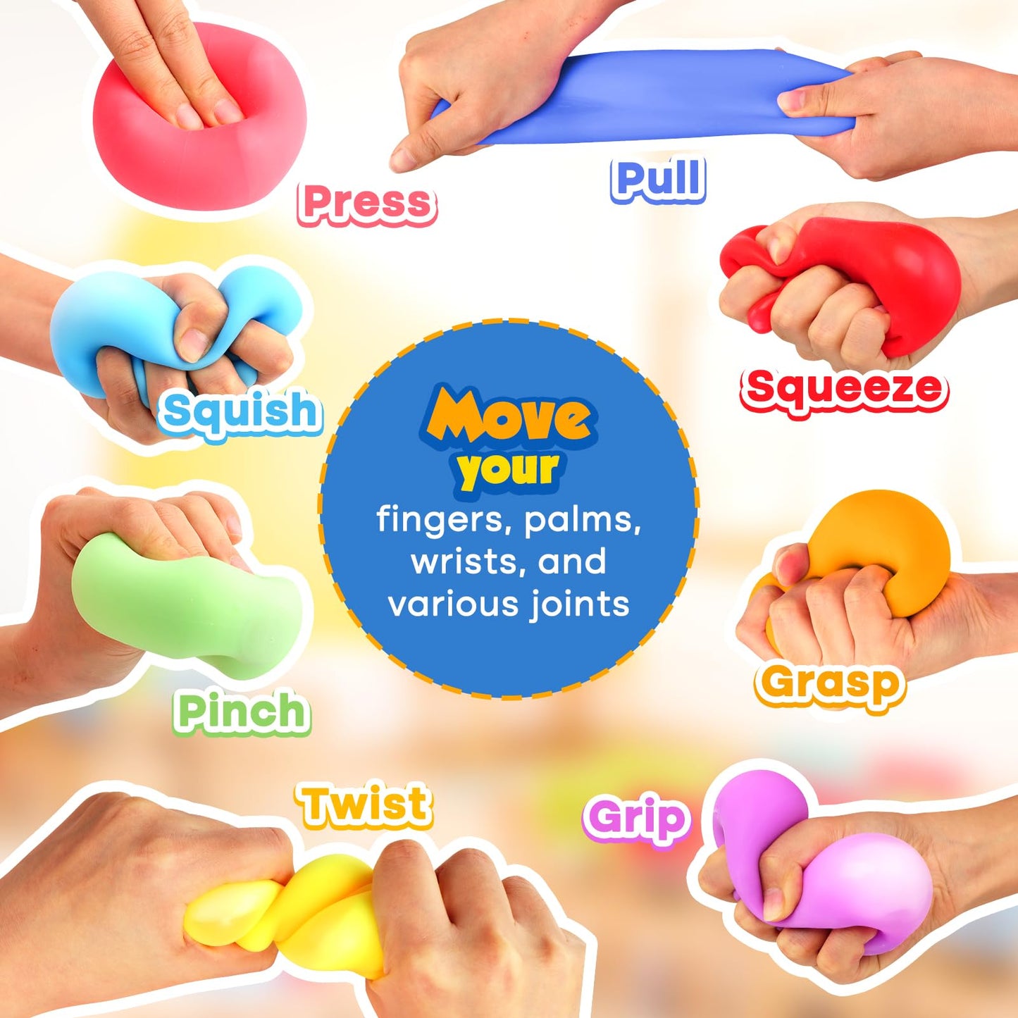 Slow Rising Stress Cube 8 Pack: Stretchy Fidget Toys For Anxiety Relief, Pull Stretch Squishy Toys For Students, Classroom Prize Box Toys, Quiet Fidgets For Classroom (2 Inches)