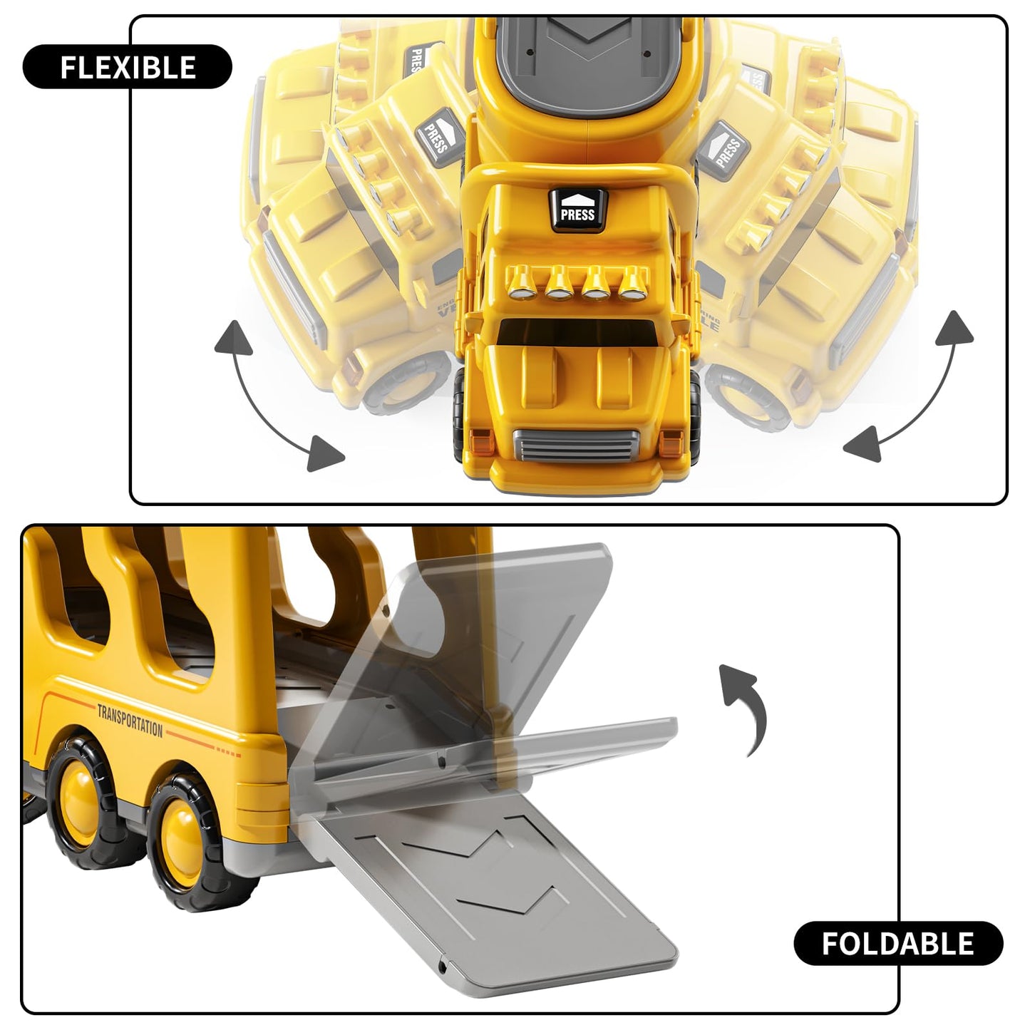 Temi Construction Truck Toys For 3-7 Years Old Boys - Kids Friction Powered Car Toys For Toddler Ages 3-5, Carrier Play Vehicles