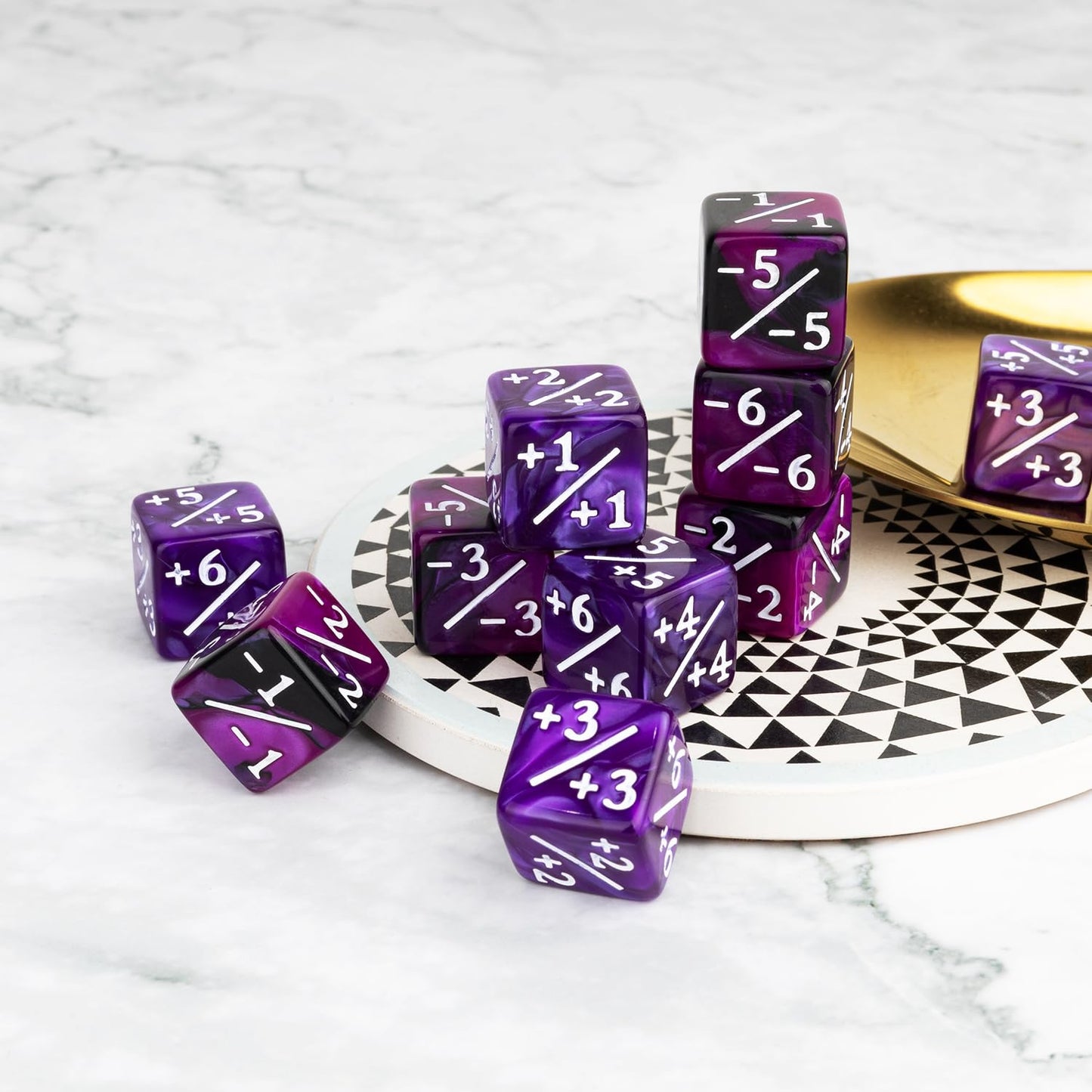 ORUNI 48 PCS Magic Counter Dice Set - Purple Marble Resin D6 Gaming Accessories, 0.63 inches, Compatible with MTG and TCG