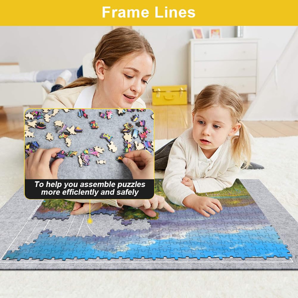 Ainiv Jigsaw Puzzle Mat Roll Up 1500 Pieces  46 x 26 Portable Felt Puzzles Board with Travel Storage Bag  Jigsaw Saver Pad Keeper for mature-themeds Teens  Gray