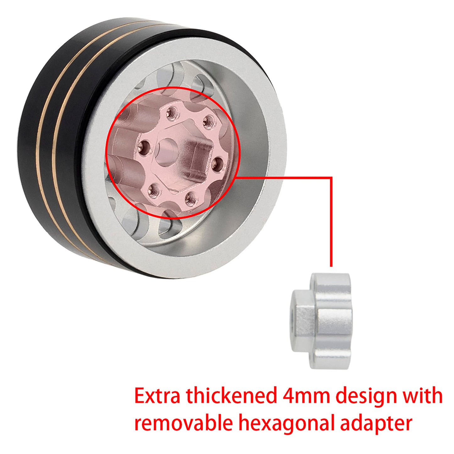 Meus Racing 4Pcs 1.0 Beadlock Wheels Hub Rims W/Removable Thickened 4Mm Hex Adapter For 1/18 Trx4M, Axial Scx24 Gladiator Bronco