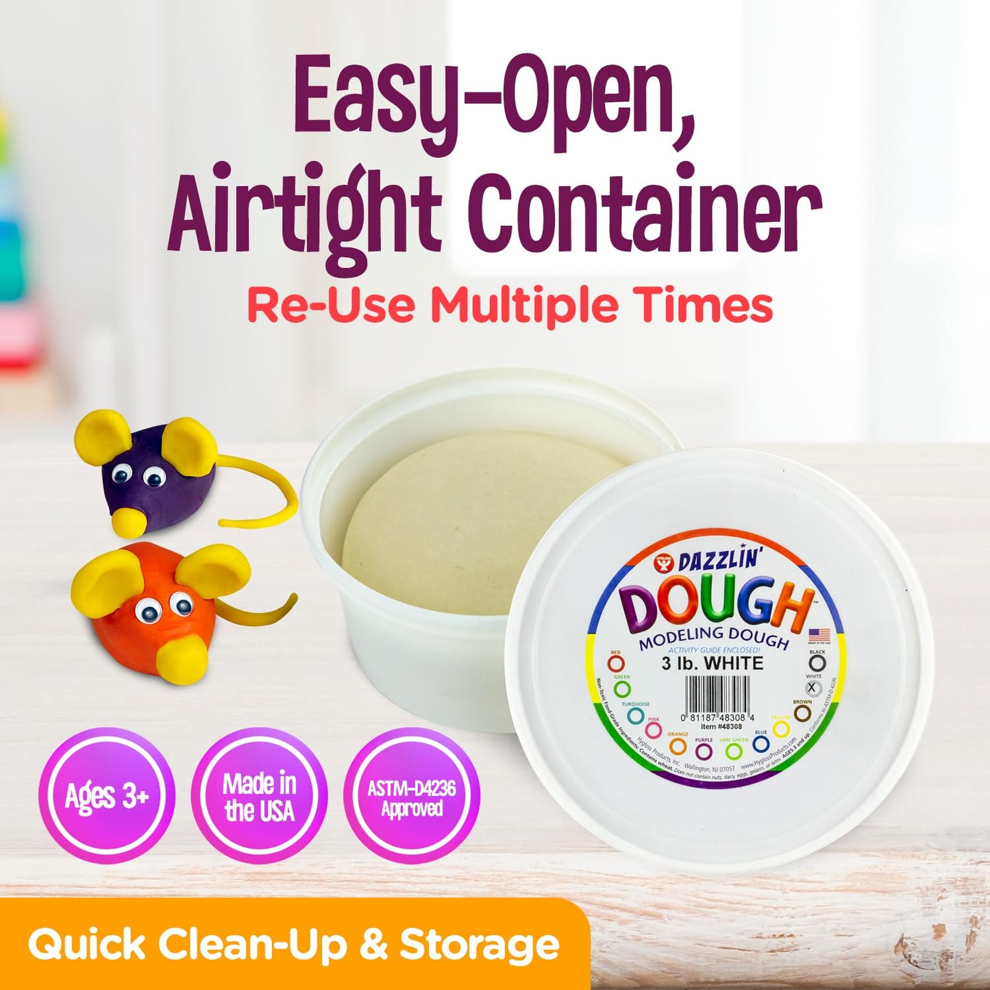 Hygloss Play Modeling Dough - 3Lb. - Easter Basket Stuffer - Unscented Dough - Safe & Non-Toxic For Kids Arts & Crafts - Party Favors - Classroom Supplies, White