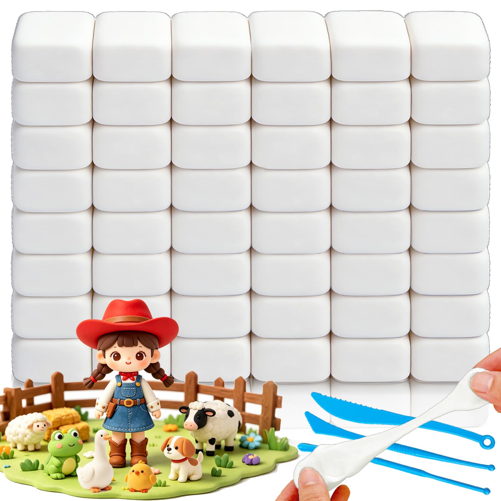50 Pack White Air Dry Foam Clay,18Oz Soft Molding Lightweight Clays For Kids,Adults,Crafting Cosplay,Artistic Projects,3 Pcs Scu