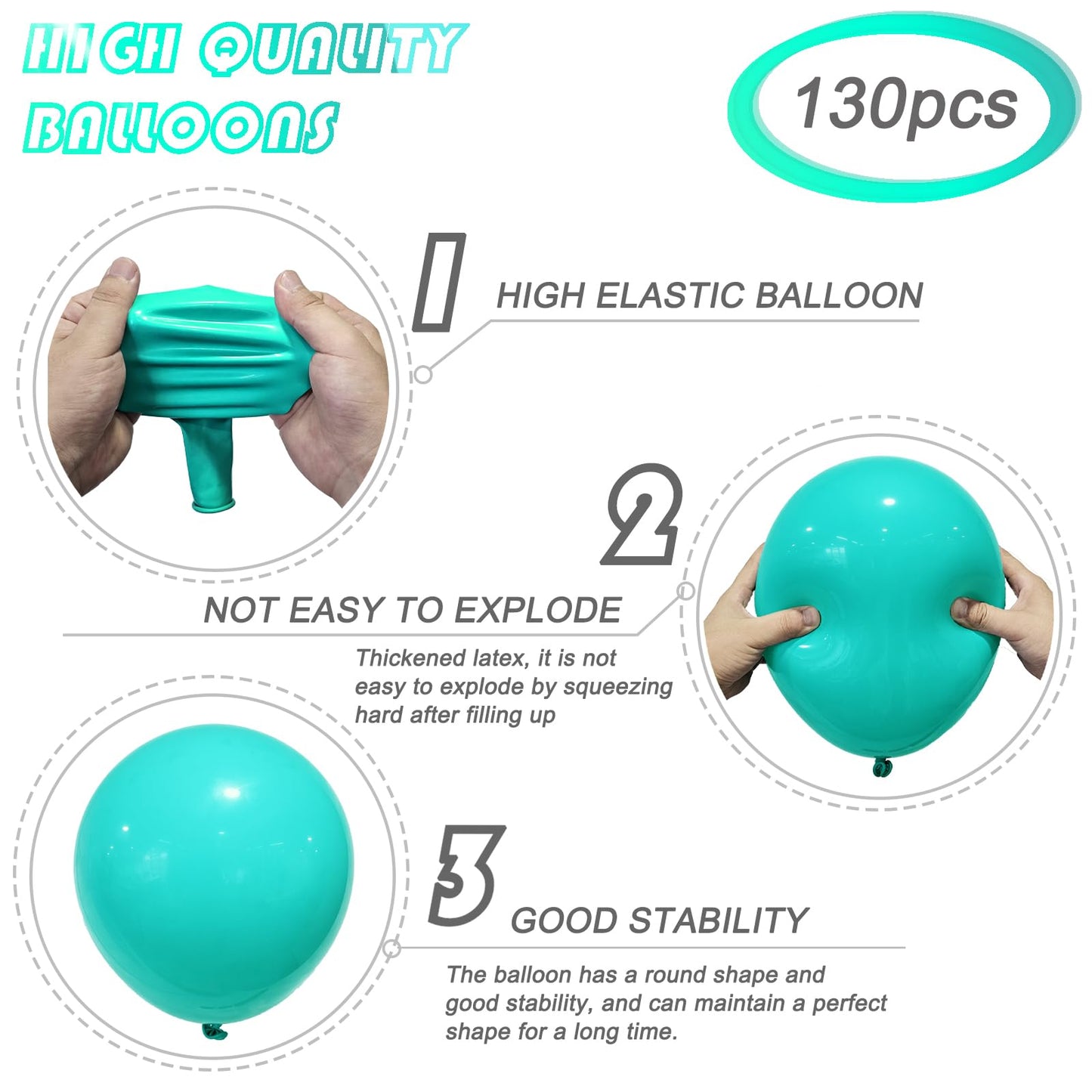 130Pcs Teal Blue Balloons Different Sizes 18'' 12'' 10'' 5'' Balloon Garland Arch Kit Perfect For Birthday Party, Graduation, Ba
