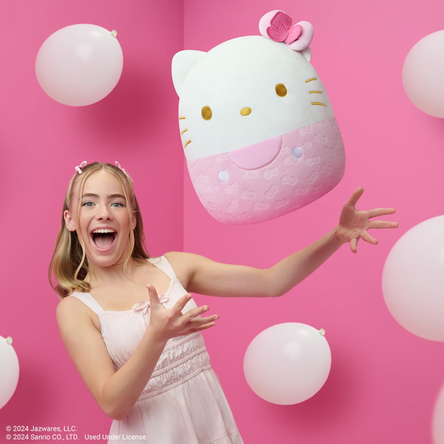 Squishmallows Original 14-Inch Plush - 50th Anniversary Pink Hello Kitty, Model SQSN00701, Soft Polyester Toy