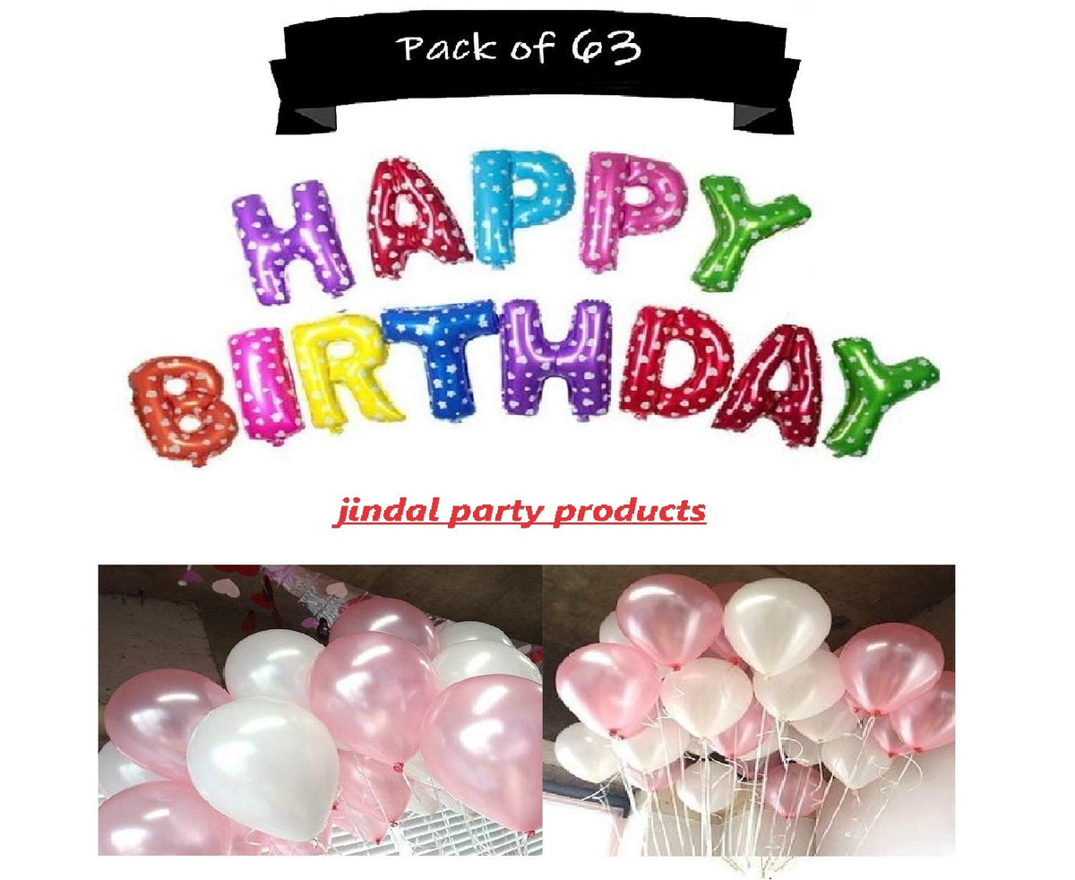Jindal Party Products Happy Birthday Letter Foil Balloon set of 13 Letters (Multi Color) + HD Metallic Finish Balloons (Pink , W
