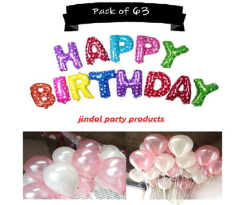 Jindal Party Products Happy Birthday Letter Foil Balloon set of 13 Letters (Multi Color) + HD Metallic Finish Balloons (Pink , W