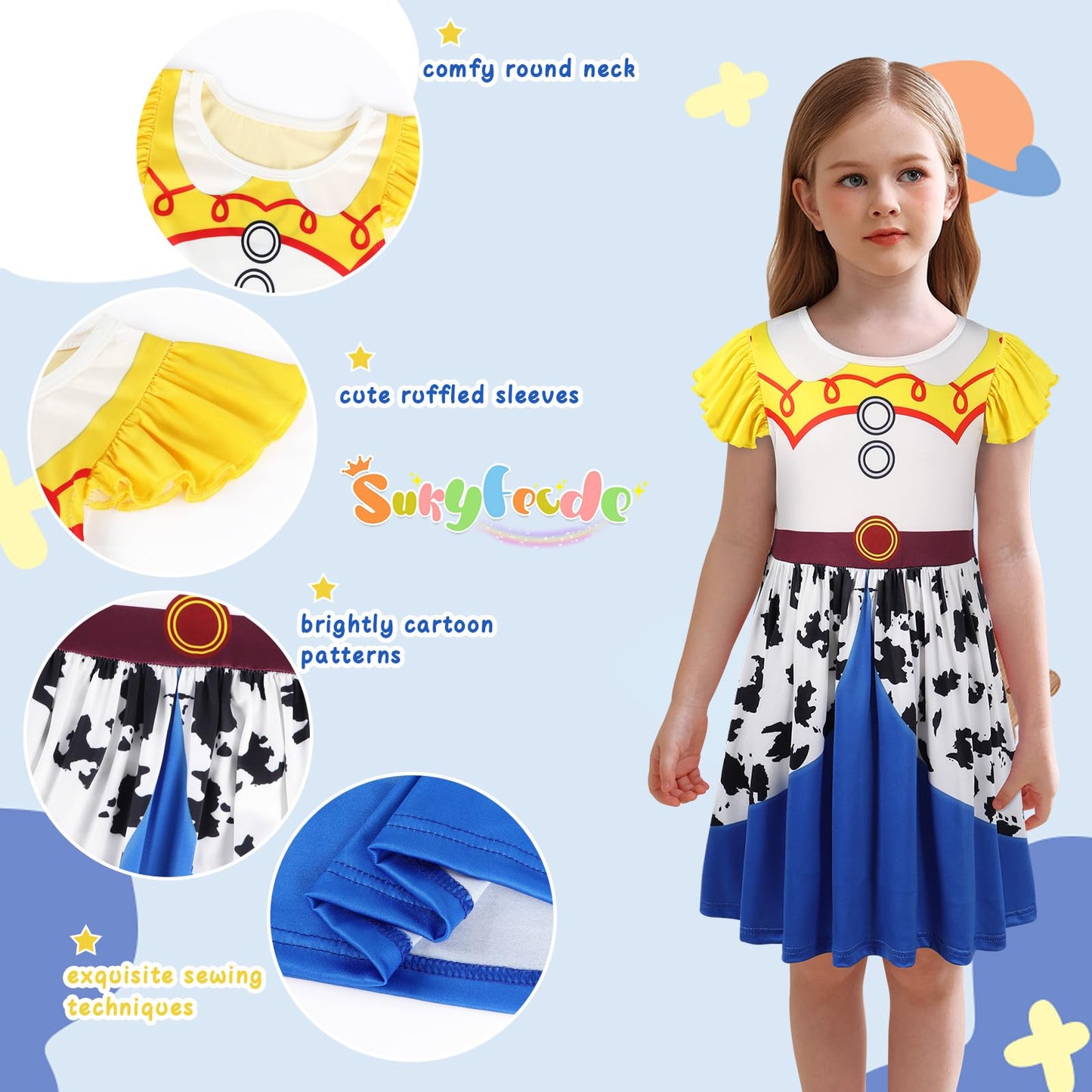 Sukyfecde Jessie Dress Up Girls Kids Birthday Outfit Toddler Halloween Costume Role Play Princess Dresses Cowgirl Clothes 5-6 Ye