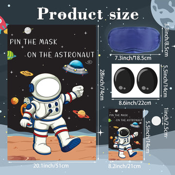 Hxezoc Pin The Mask On The Astronaut Game With 24 Pcs Mask Stickers, Large Astronaut Party Games Poster For Kids Solar System Outer Space Birthday Party School Classroom Carnival Party Supplies