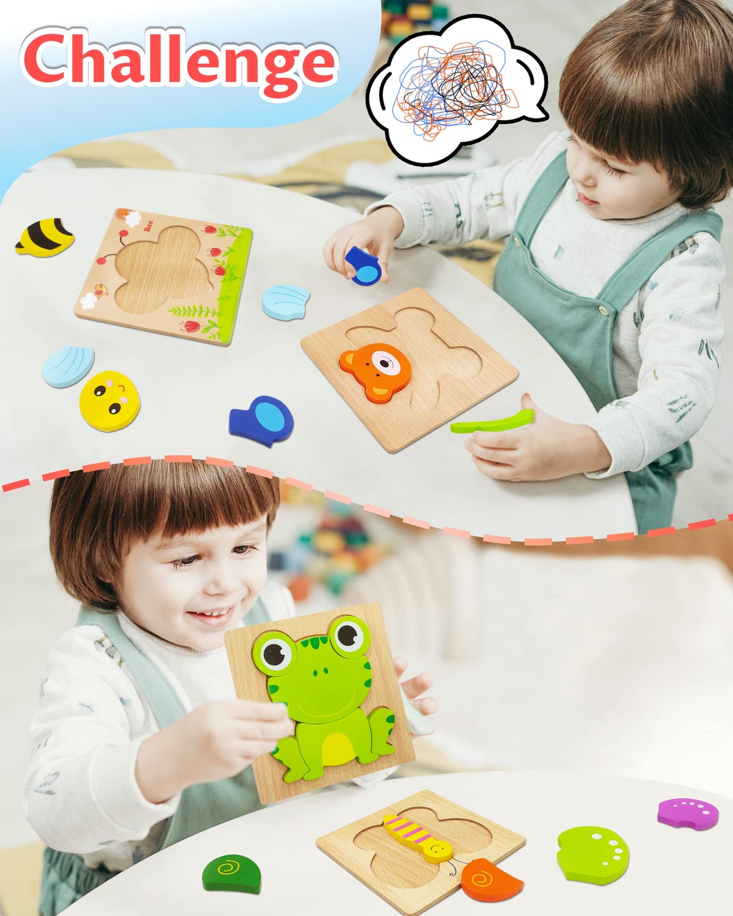 Bekayshad Wooden Puzzles Toddler Toys Gifts For 1 2 3 Year Old Boys Girls, 4 Pack Animal Jigsaw Puzzles Montessori Toys, Learnin