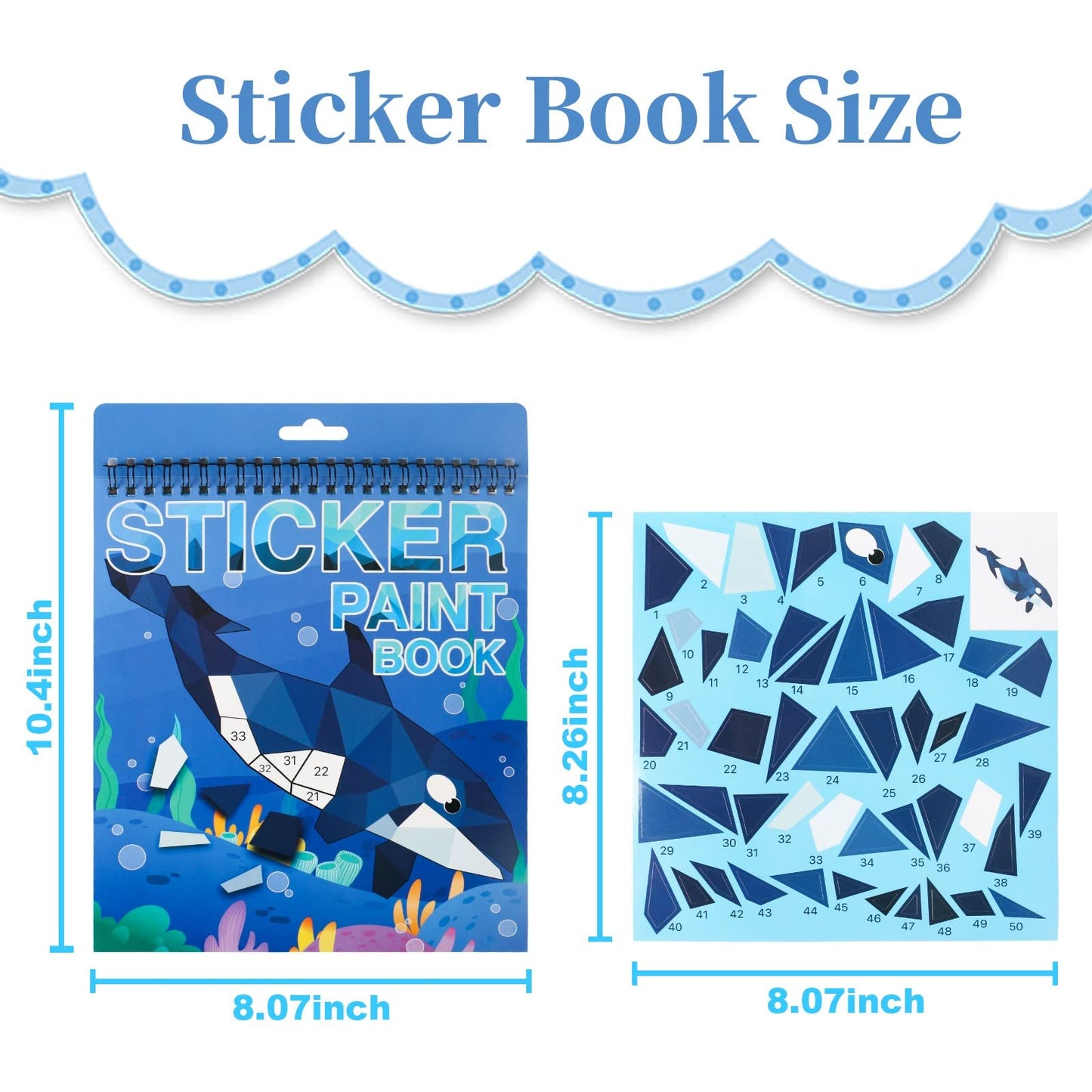 3Pcs Sticker Paint Number Books Crafts For Kids Ages 4-8,8-12 Animal Dinosaur Ocean Sticker Book Stickers For Kids Boys Girl Adults For Birthday Party Favors Gift Travel Toy Daycare Activity