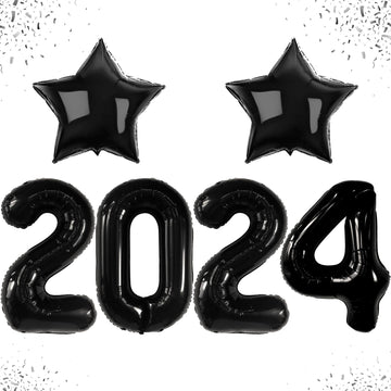Katchon, Giant 2025 Balloon Numbers Black - 40 Inch | 2025 Balloons With Black Star Balloons For New Years Eve Party Supplies 2025 | 2025 Black Balloons For Happy New Year Decorations 2025, Nye Decor