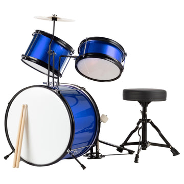 Hey Play Kids 3-Piece Drum Set - Kit With Cymbal, 2 Toms, Bass And Pedal, Drumsticks And Throne - Beginner Musical Instruments (