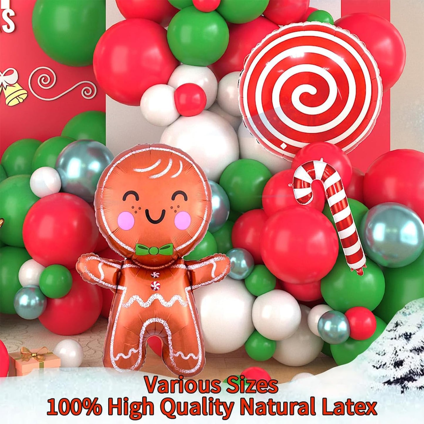 Christmas Balloon Garland Arch Kit, Christmas Balloon Arch With Metallic Green Red White Christmas Latex Balloons Snowflake Sant