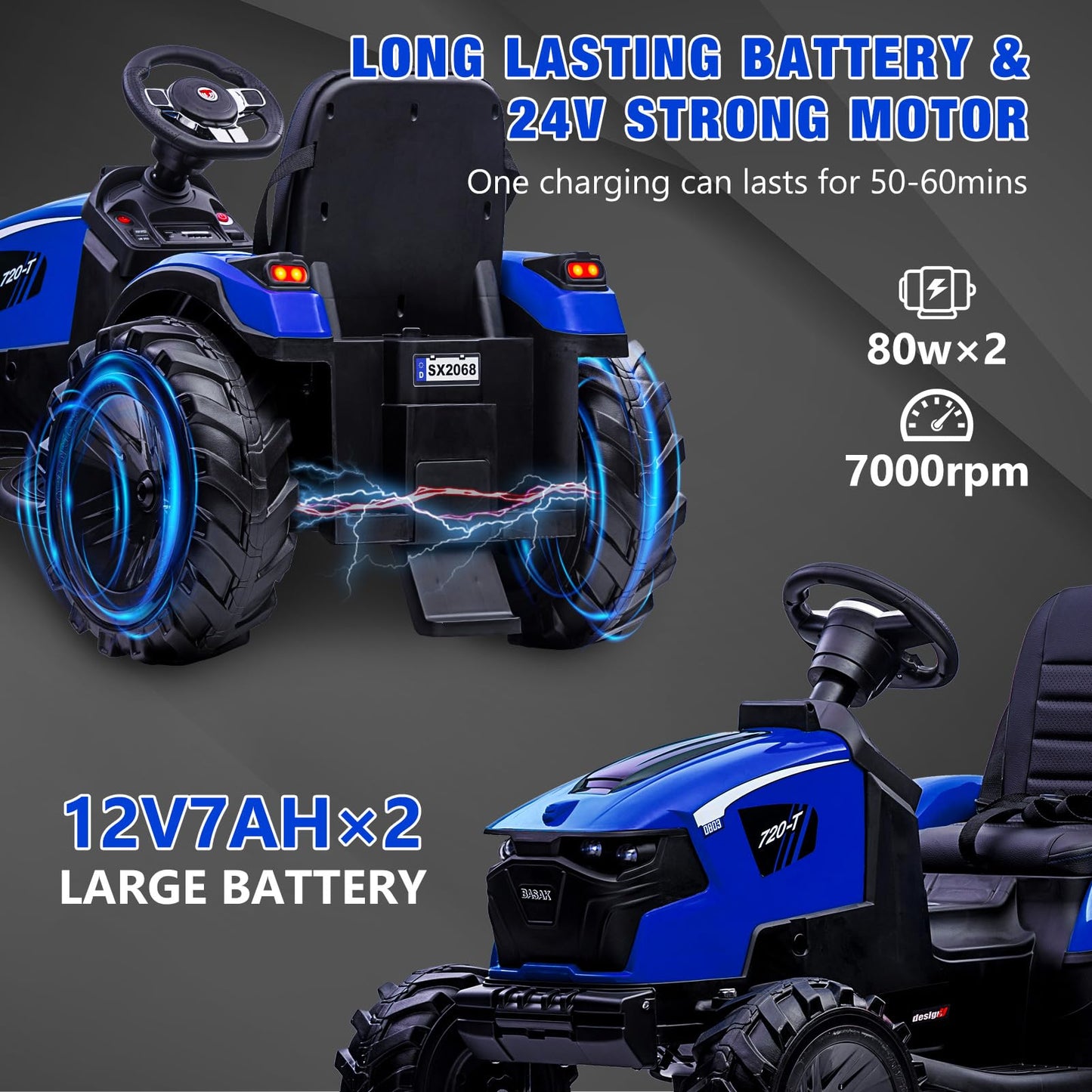 3 in 1 Ride on Tractor, 24V Ride on Toy for Big Kids, Excavator Bulldozer - Battery-Powered Electric Vehicle w/Trailer, Digger,