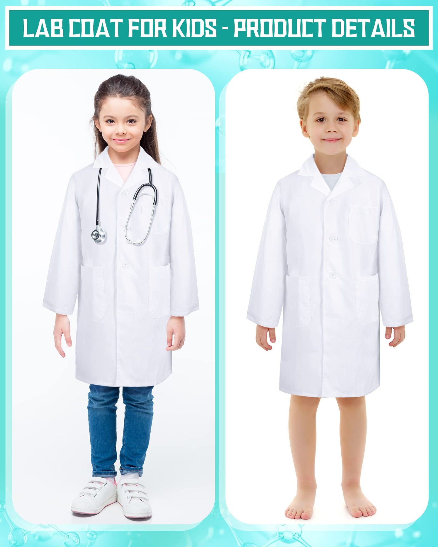 Newcotte 20 Pcs Unisex Kids Lab Coat Soft Children Science Doctor White Toddler Costume For Boys Girls Cosplay School (Small)