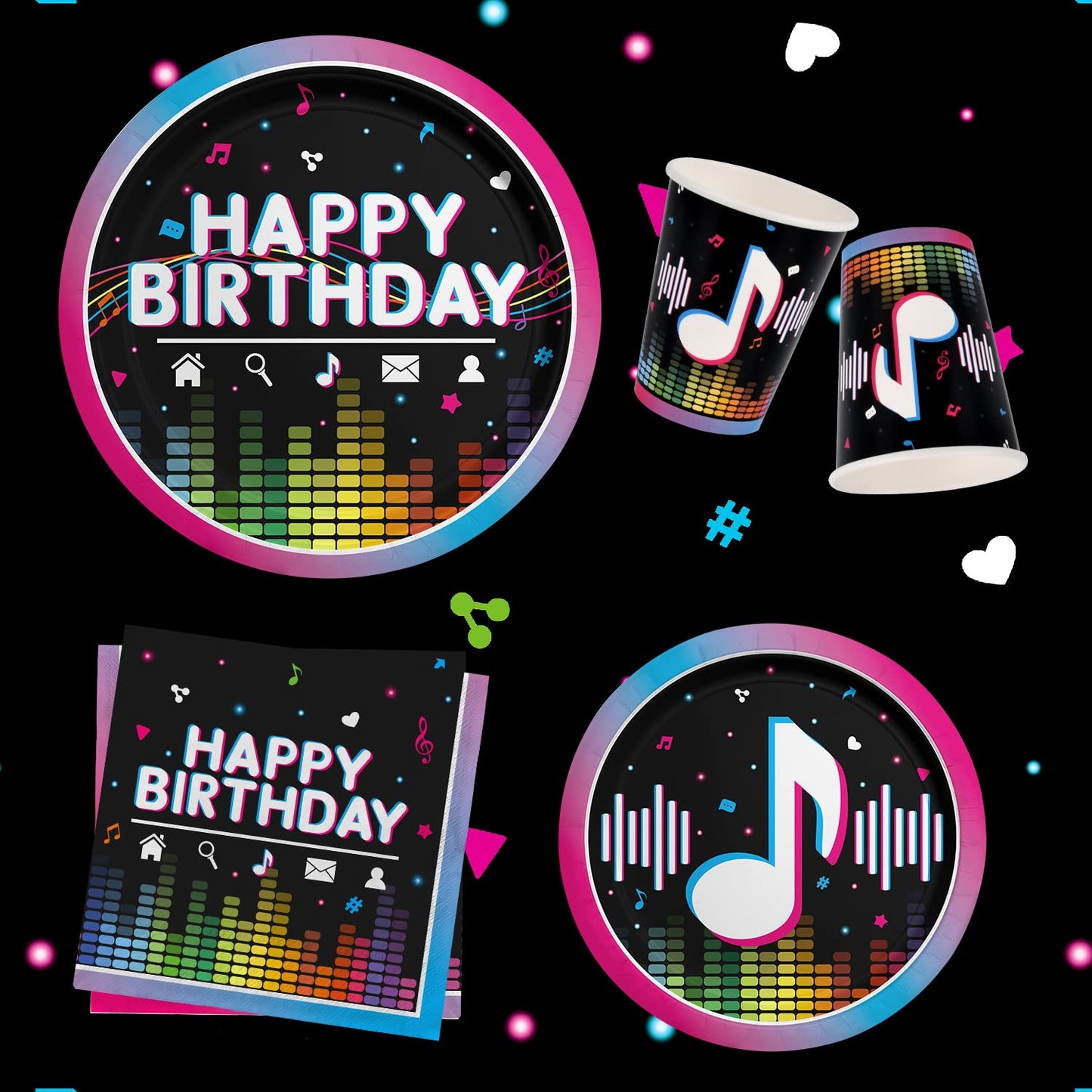 Music Party Supplies Disposable Paper Plates Napkins Cups Tablecloth And Banner For Girls Boys Music Party Birthday Decorations,