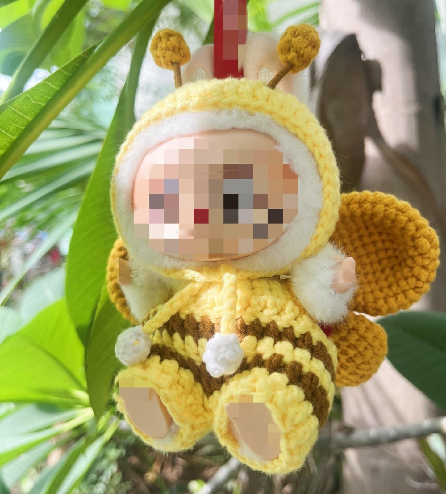 3-Piece Clothes for Doll 15-17cm Cute Bee Outfit for 6.7 Inch (17cm) Handcrafted Crochet Dress up Bee Style Outfits with Hat Overall Wings (No Doll Included) (Yellow)