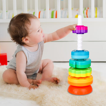 Lbaibb Spin Stack Toys,Baby Spinning Toys Abs Plastic And Color Rainbow Design,Focus On Children Educational And Interactive Learning'S Stack Toys, Suitable For Gifts For Boys And Girls…