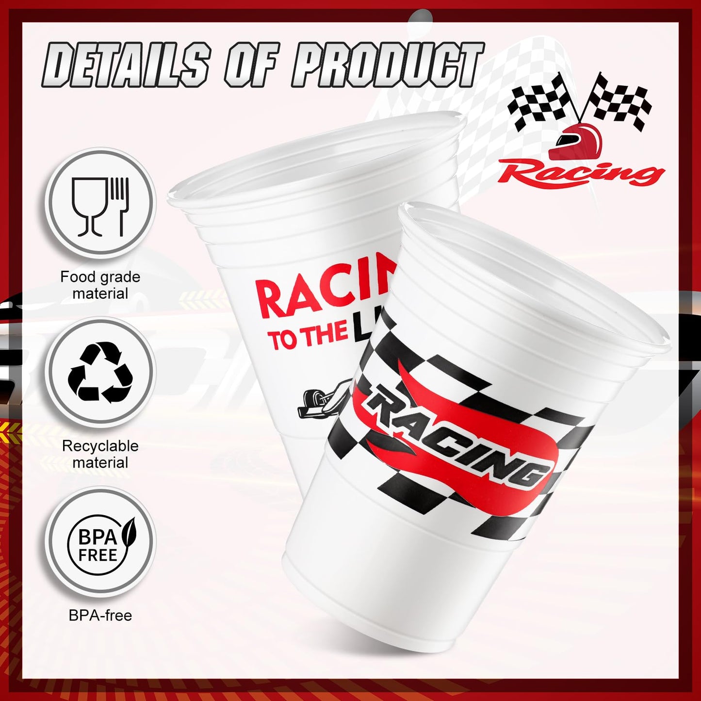 Norme 48 Pcs Checkered Flag Party Supplies Bulk 16 Oz Race Car Cups Red Checkered Flag Thick Plastic Cup For Race Car Birthday Party Checkered Racing Party Sports Themed Birthday Party