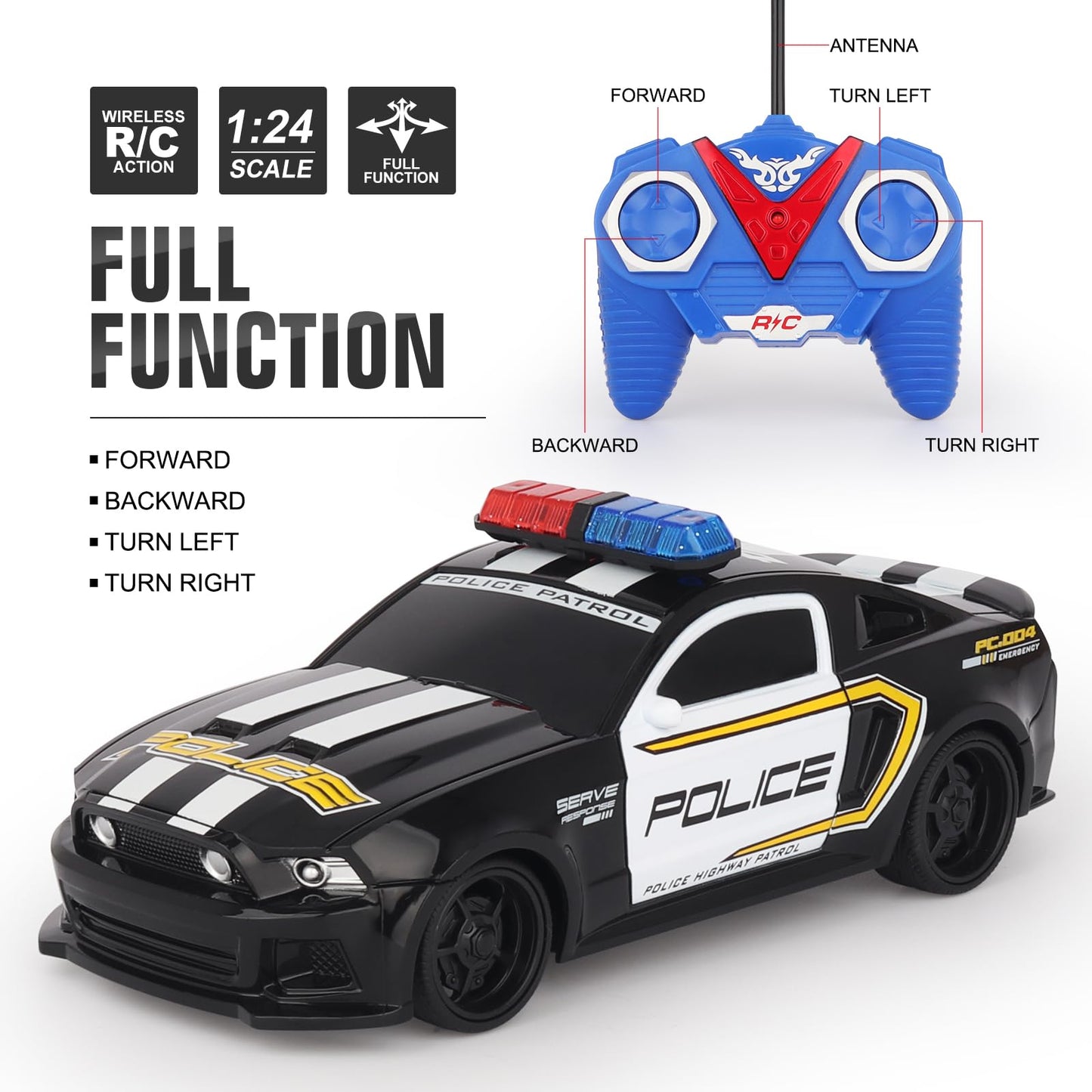 Haktoys Amazing Set of Two RC Toy Vehicles: Remote Control Police Chase Set with Police Car and Sports Car - Simultaneous Action