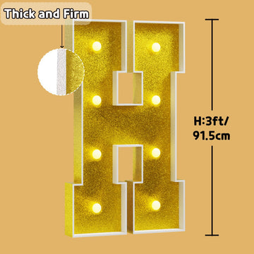 Imprsv Marquee Letters Gold 3Ft: Golden Party Decor - Light Up Letter H Large 3 Feet Tall - Party Decorations Letter For Birthda