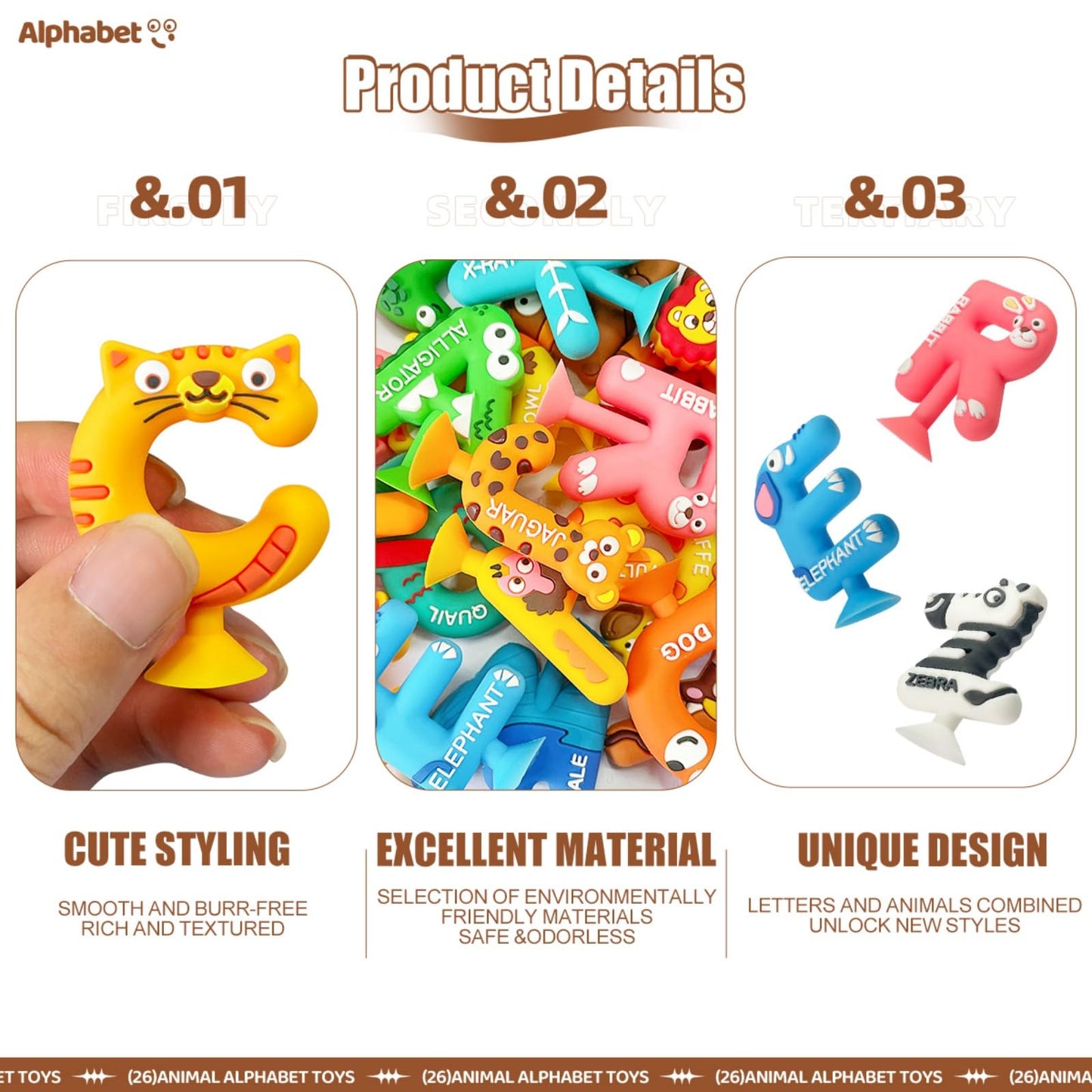 Suction Bath Toy for Toddler, 26PCS Animal Alphabet, Montessori Sensory Toy Gift for Kids Aged 3-12, Educational Spelling for Au
