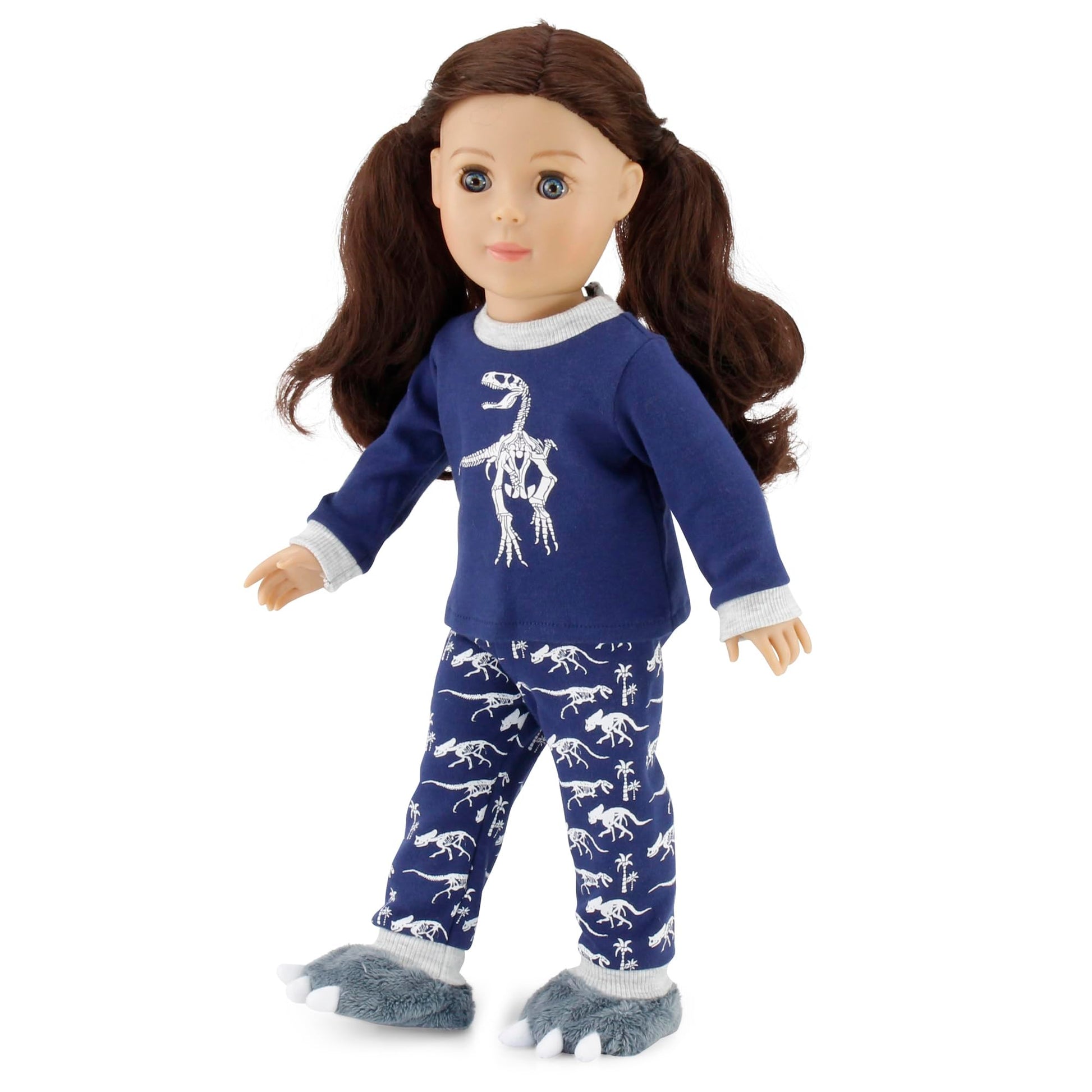 Emily Rose 18 Inch Doll Clothes 3-PC Blue and Grey Dinosaur Pajamas 18 Doll Accessories PJs Bedtime Set  Including Dino Slippers | Gift Boxed! | Double Reinforced Stitching |American Business