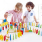 Hape Dynamo Wooden Domino Set Award Winning Domino Racing Building Block Set For Kids, 107 Solid Pieces Of Fun Filled Racing, Bu