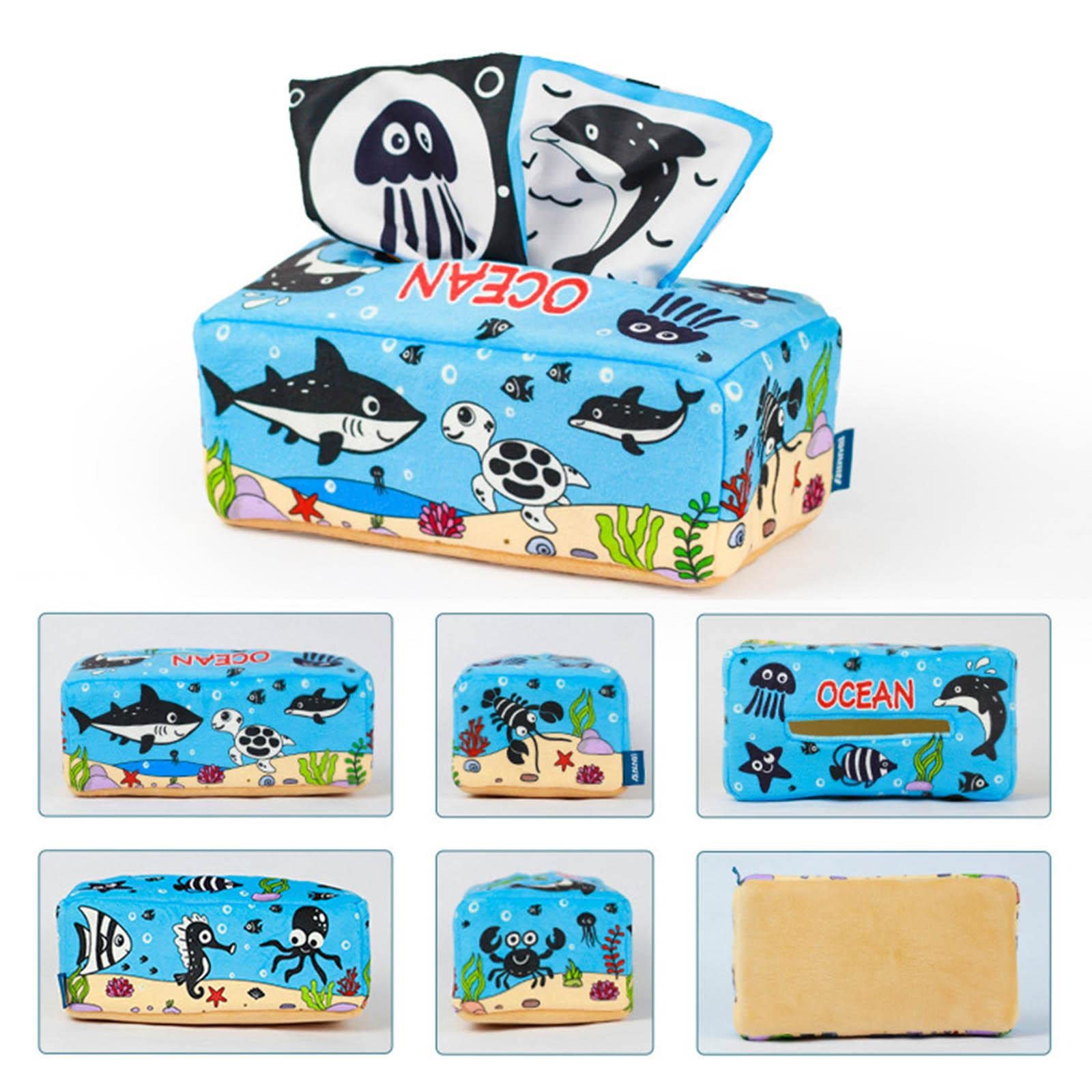 Merishopp Baby Tissue Box Toys Preschool Learning For 612 Months Newborns Ocean| Baby Learning Toy | Infant Activity Toy | Sens