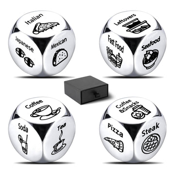Ponpon 4Pcs Food Decision Dice, Metal Food Dice Game, Funny Gift for Couples Girlfriend Boyfriend Wife Husband on Anniversary Va