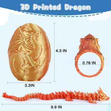 iBuddy 3D Printed Dragon Egg  Easter Egg with Dragon Inside  Pearlescent for Easter Basket Stuffer & Birthday Party Gift (Gold Red)