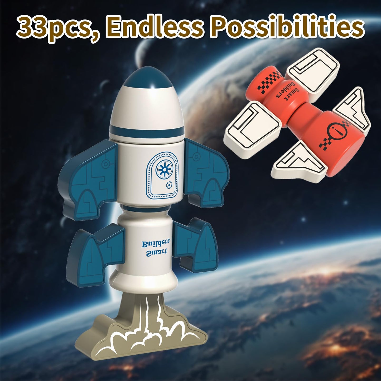 BLmukce DIY Magnetic Robot Building Toy for Kids 3-5, 33 PCS STEM Stacking Playset with Storage Box, Rocket Robot Creative Kit,