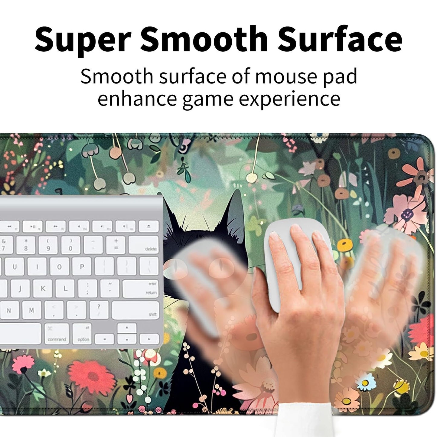 Bfdhgqzc Black Cat Among Flowers For Mtg & Tcg Playmat, 24'' X 14'' Mouse Pad For Mtg/Rpg/Ccg Trading Card Games