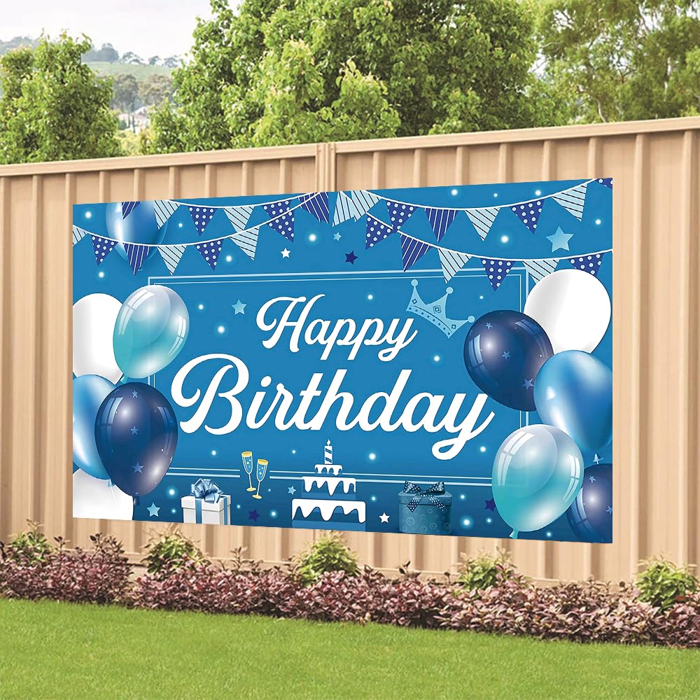 Blue Birthday Party Backdrop Blue Happy Birthday Banner Blue Photography Background For Home Decorations Party Supplies 70.8 X 4
