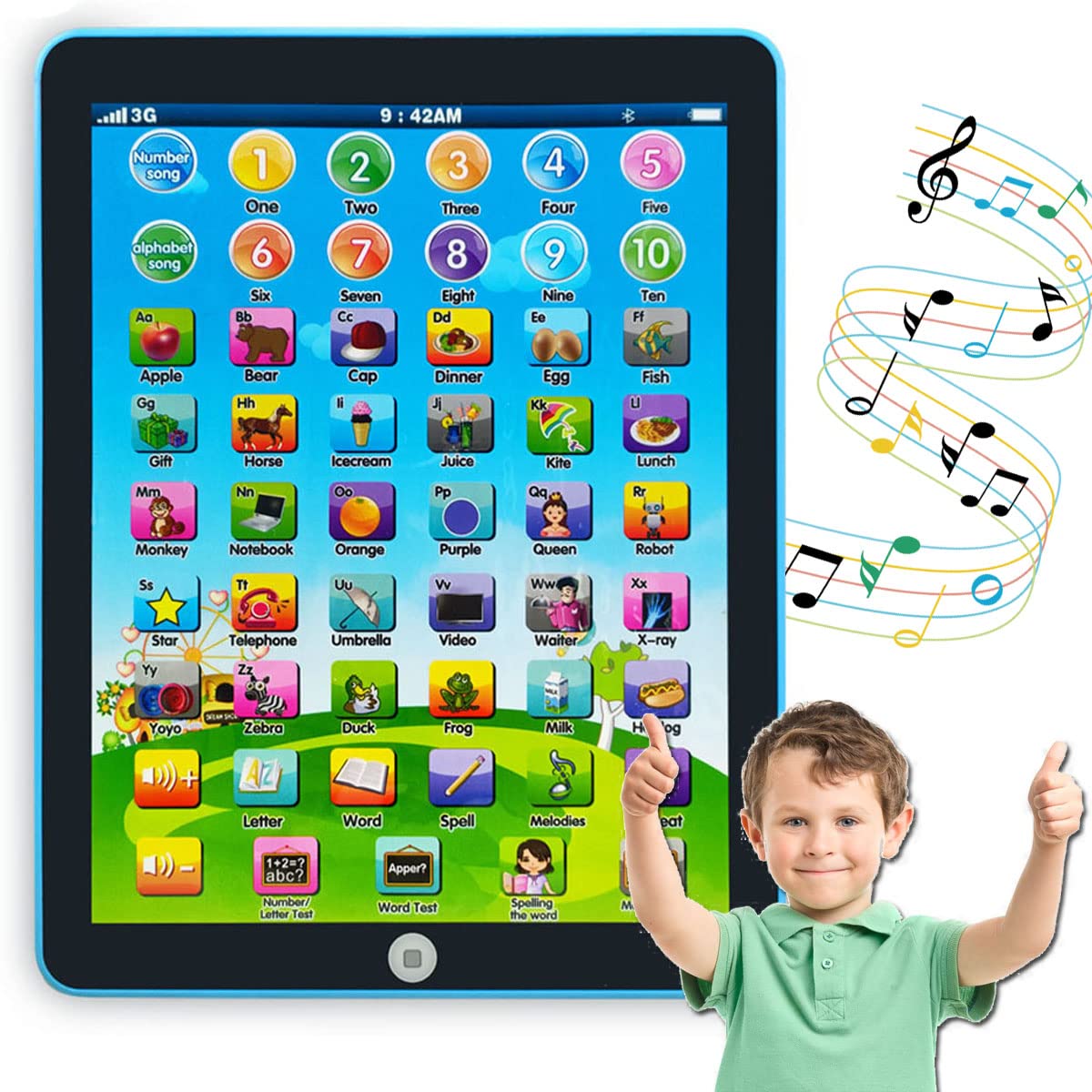 GAGINAN Kids Learning Pad/Tablet Interactive Toddler Toys with Words Numbers Alphabets Music English Electronic Educational Toy