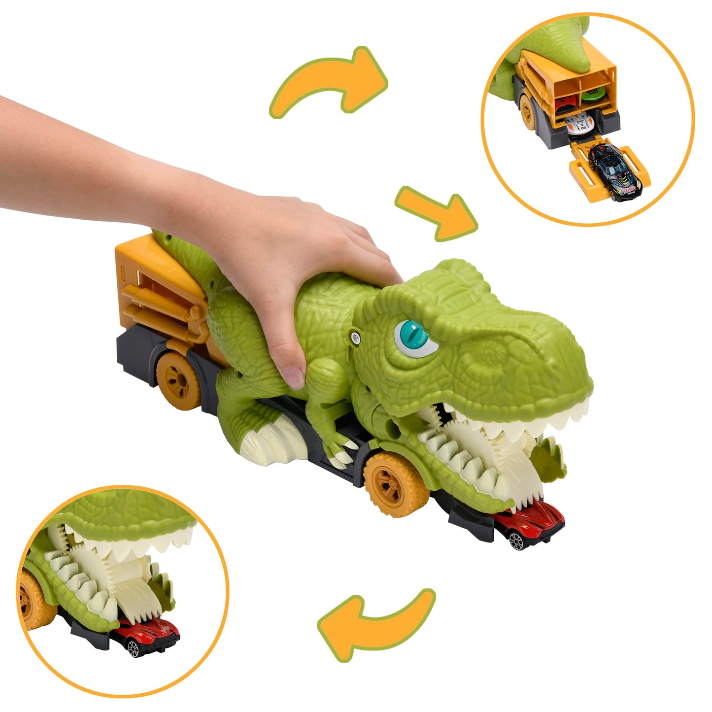 Awulo Dinosaur Car Swallowing Toy - Dinosaur Truck & 6 Mini Alloy Cars 6 Small Dino Eggs, Dinosaurs for Toddlers 1-3 Boys